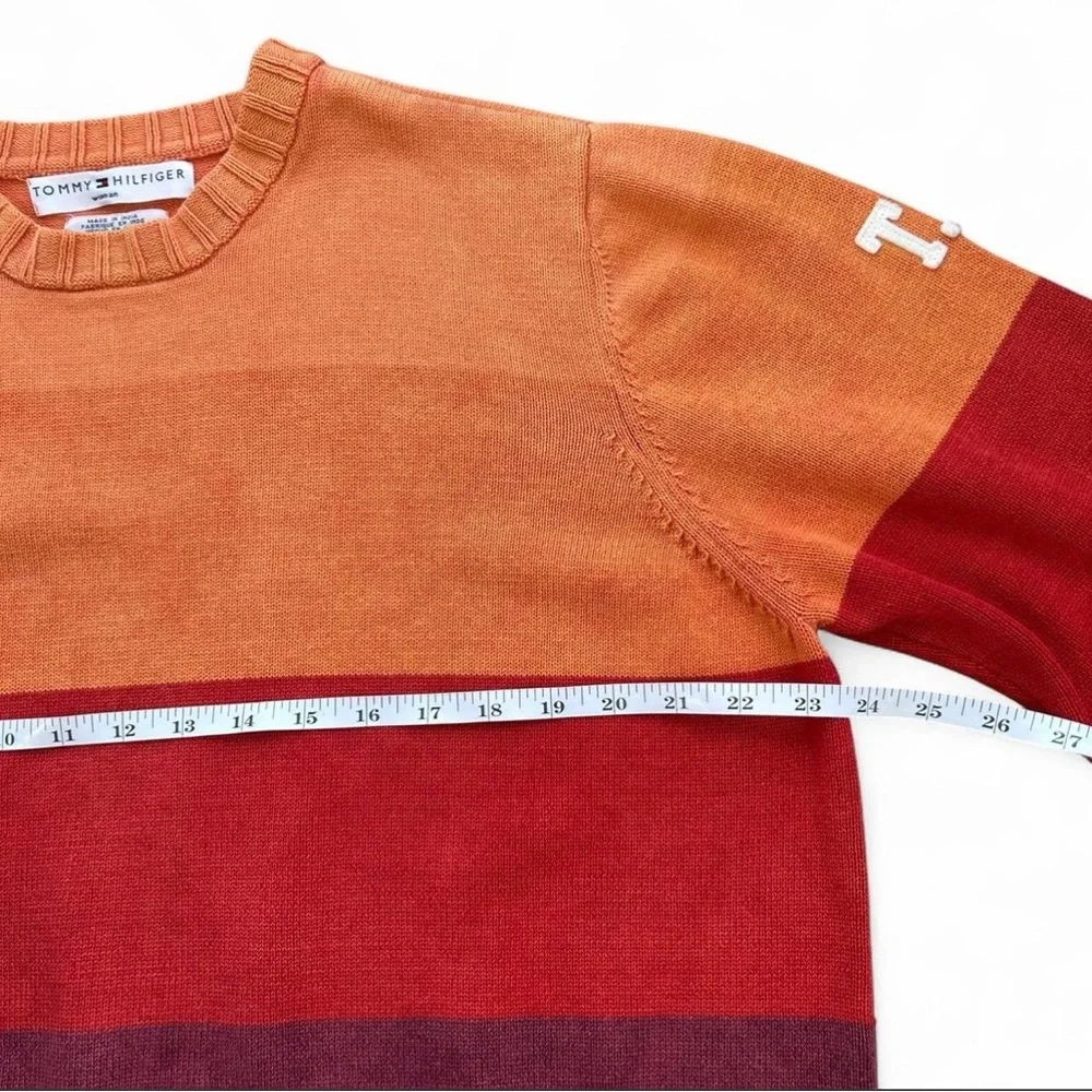 Vintage y2k Heritage Tommy Hilfiger Knit Color-block Spell-out Cotton Sweater Lg - Picture 7 of 9